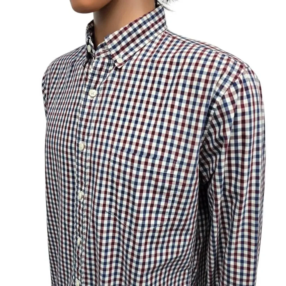 J. Crew Shirt Men L Red Blue Gingham Check Plaid Long Sleeve Button Down 31872